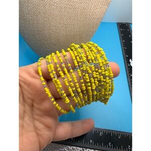 Yellow Clear Seed Bead Memory Wire Wrap Bracelet Multi Layer Stacked Bangle
